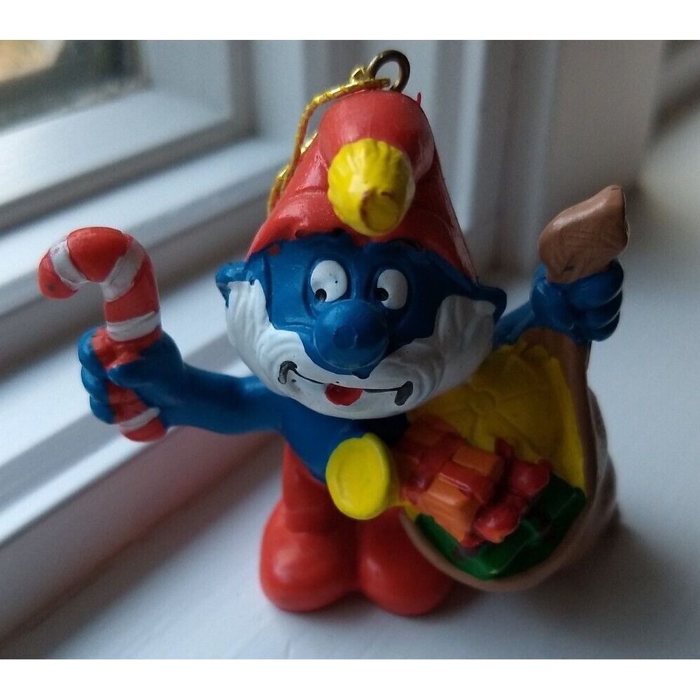 Papa Smurf Christmas Ornament Toys Candy‎ Cane Vintage 1981 Schleich Peyo Figure